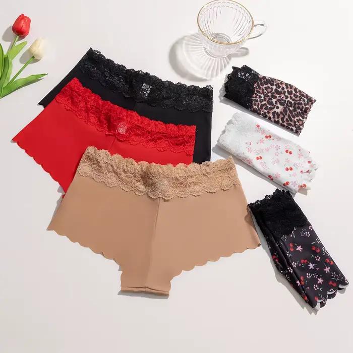 Culotte en dentelle pour femmes, sous-vêtements transparents romantiques et Sexy, culottes féminines imprimées pour femmes, short de sécurité, Lingerie Boyshorts S-XL