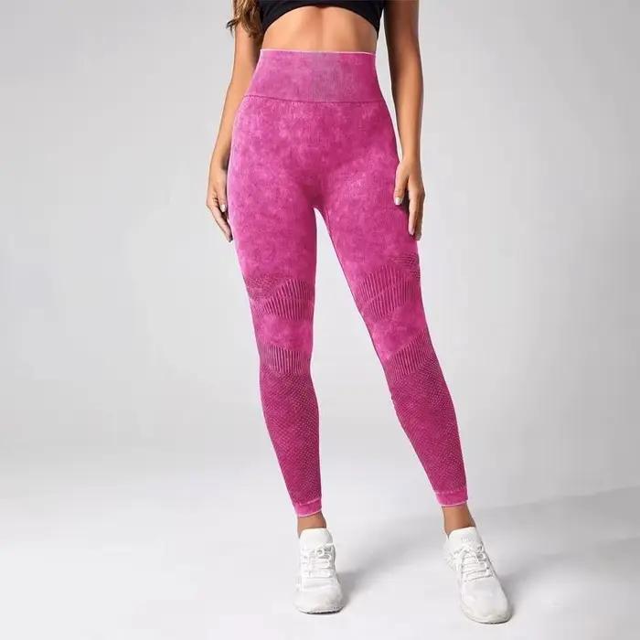 Joggingové legíny s viazaním na kontrolu brucha s tie-dye efektom