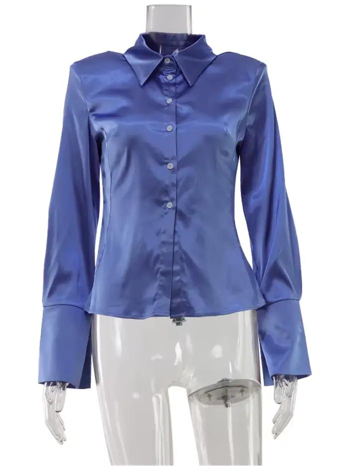CNYISHE gombíkový výstrih O s dlhým rukávom pevný top pre ženy ležérne košele štíhle elegantné OL Sexy Club Streetwear