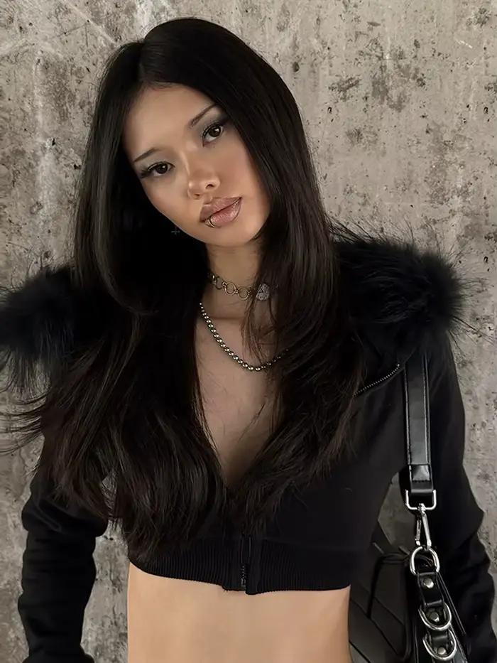 SIsterlinda Módna kožušinová patchworková bunda s kapucňou pre ženy