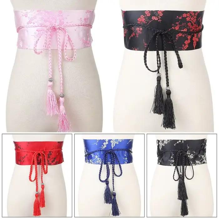 Ceinture à nœud papillon pour femme, corset large japonais, ceinture en satin, ceinture vintage, imprimé floral, Cummerbunds Kimono, accessoires de mode