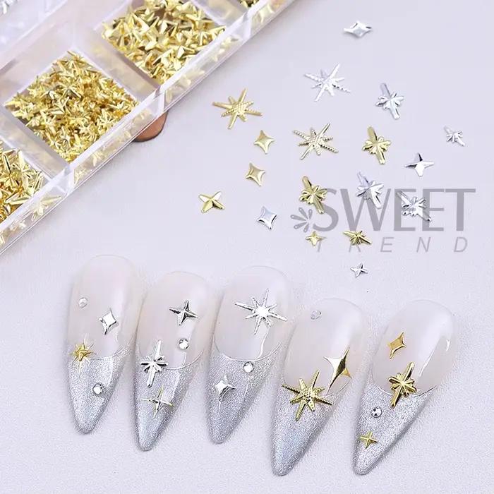 12 ks zlaté strieborné hviezdy prívesky na nechty 3D kovový nit hviezda Nail Art dekorácia Y2K štýl Punk doplnky