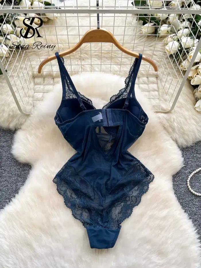 SINGREINY 2026 Nouveaux Bodys en Dentelle pour Femme, Lingerie à Bretelles, Dos Nu, Uni, Sous-vêtements en Maille Florale Transparente Sexy