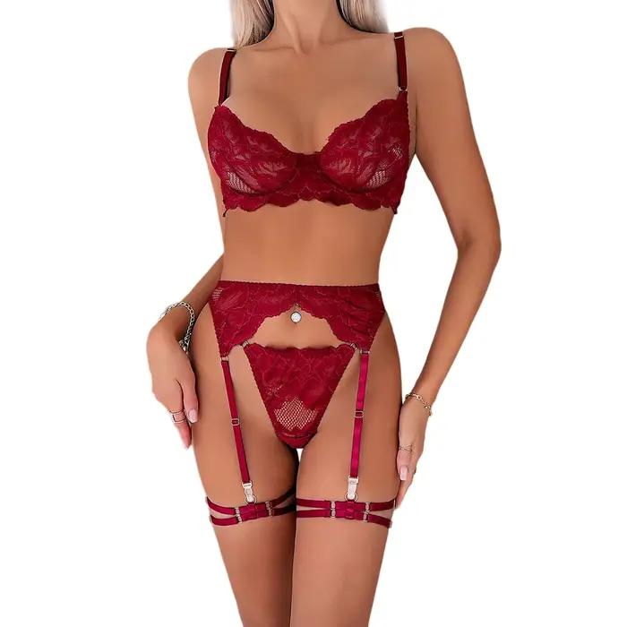 Krasapt – ensemble de lingerie sexy en dentelle, 2 pièces, soutien-gorge et tanga transparents, sous-vêtements respirants, costumes intimes érotiques