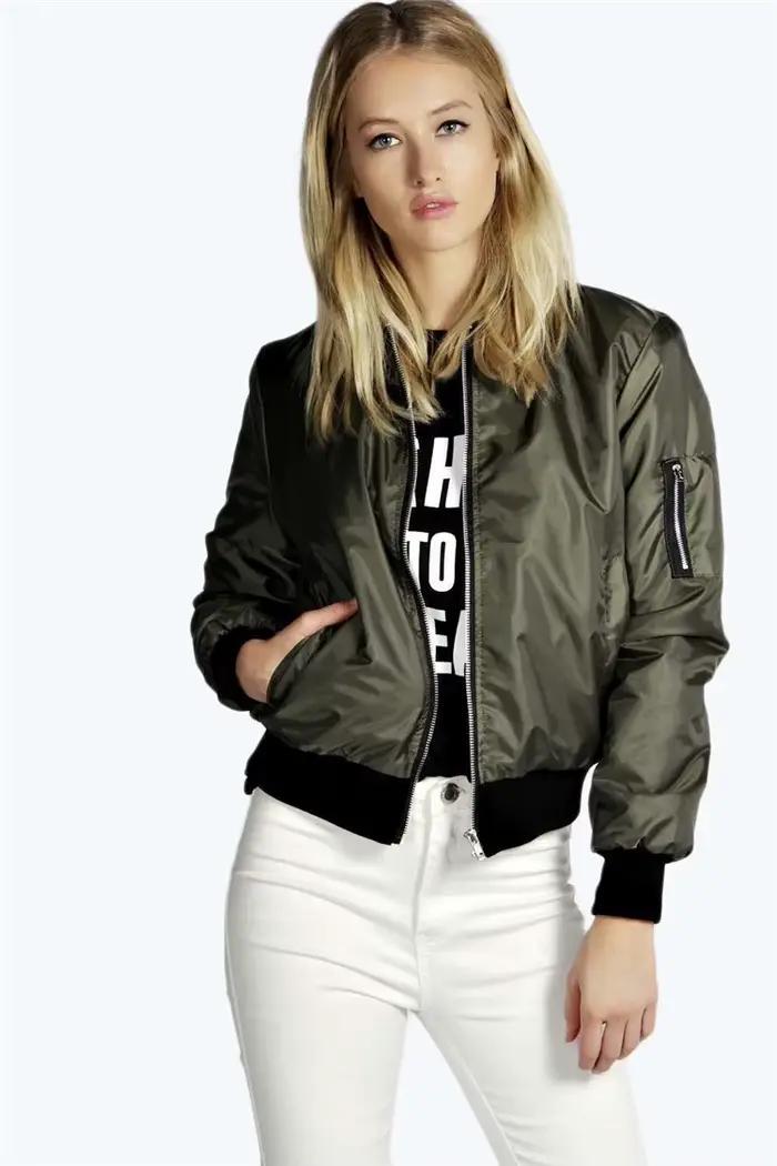 Jesenné nové krátke bundy pre ženy Vintage high street okrúhly golier Bomber žena móda zips dlhé rukávy