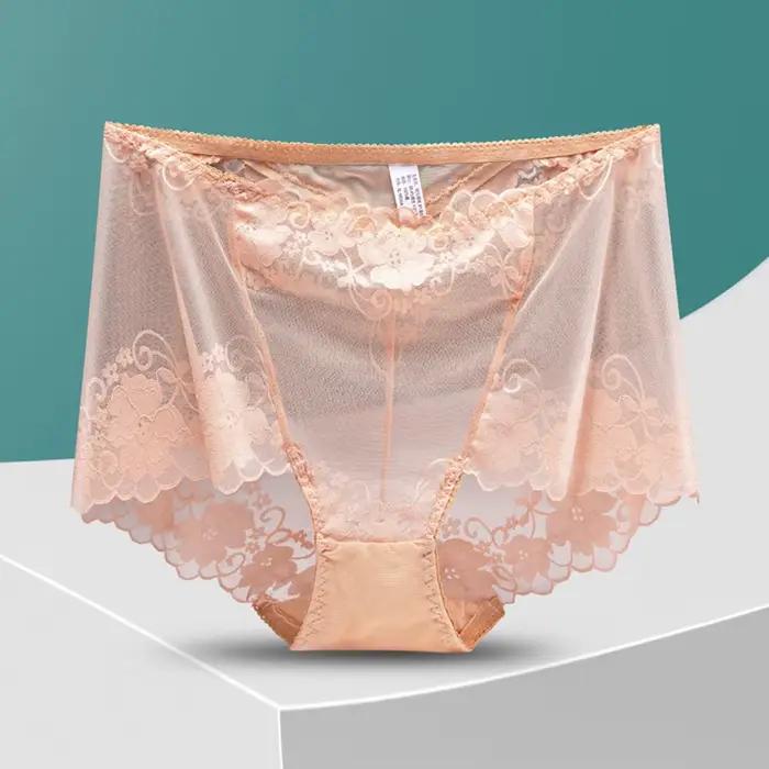 Grande culotte transparente grande taille pour femme, caleçon ajouré en dentelle florale, slip en maille sans couture, Perspective, L-4XL