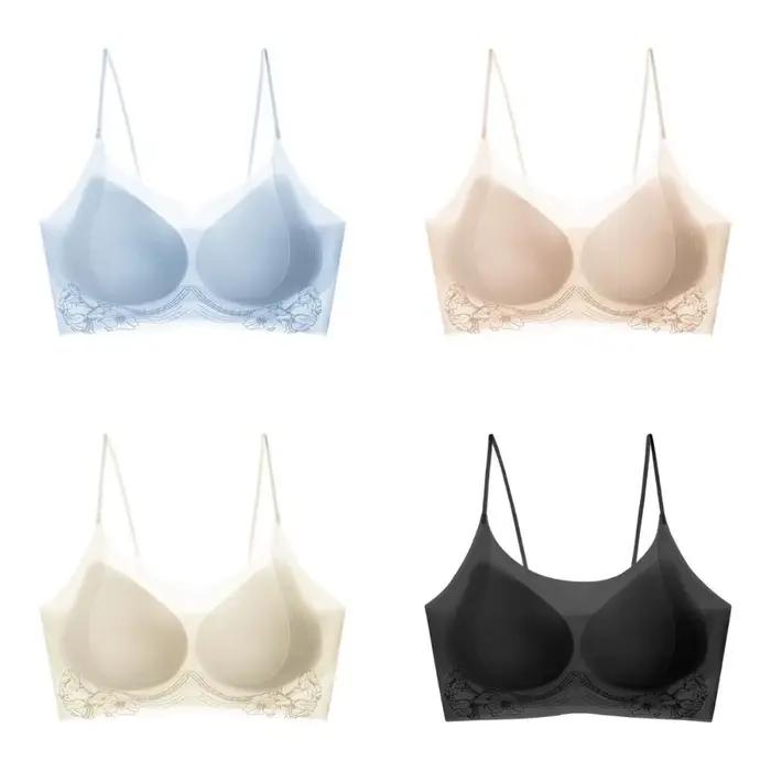 Soutien-gorge sans fil en soie glacée à motif camélia, décolleté en V profond, ajusté, fin, sans coutures, qui rehausse et rassemble les seins, invisible pour femme