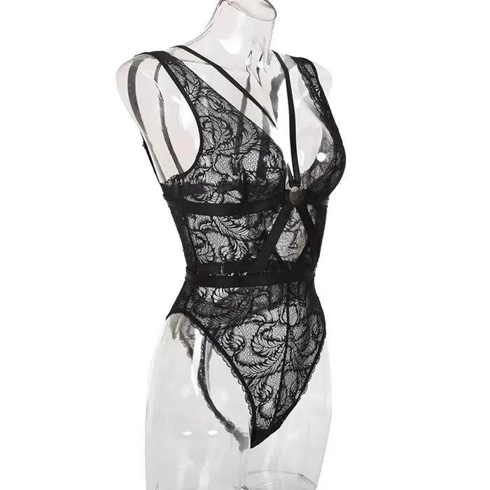 Sexy čipka priehľadná Lingerie Pornos kostým ženy odhaliť obväz spodná bielizeň body nočné oblečenie erotické lenceria zmyselná mujer