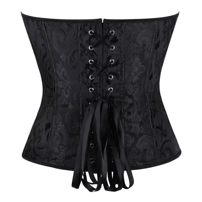 Corset Jacquard Vintage pour Femme, Style Gothique, Bustier Overbust à Lacets, Gaine Amincissante et Sculptante pour la Taille, avec Bonnets Intégrés
