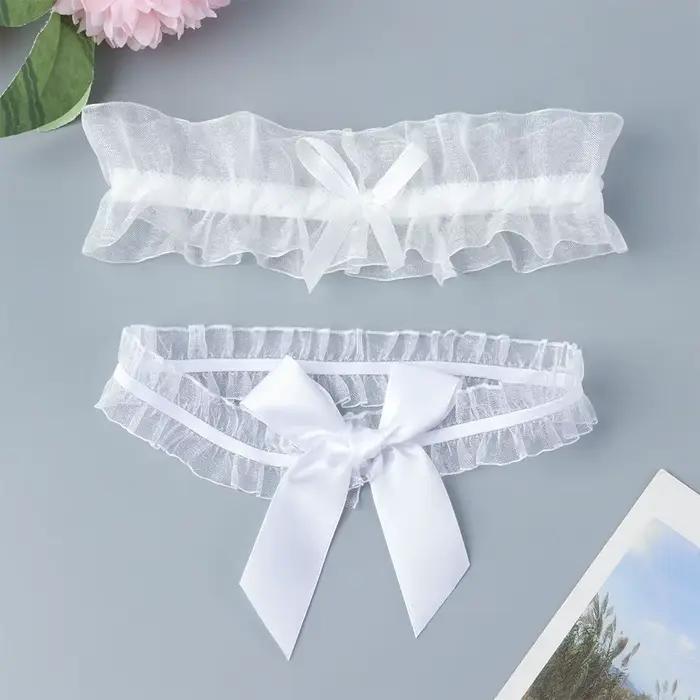 Porte-jarretelles en dentelle avec nœud papillon, Lingerie Sexy à la mode, pour mariage, mariée, accessoires de fête Cosplay, anneau de jambe élastique