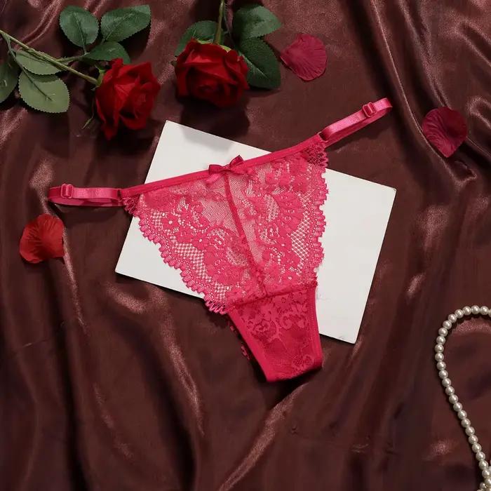String sexy pour femme avec ceinture réglable, motif floral en dentelle, respirant, couleur unie, lingerie intime confortable
