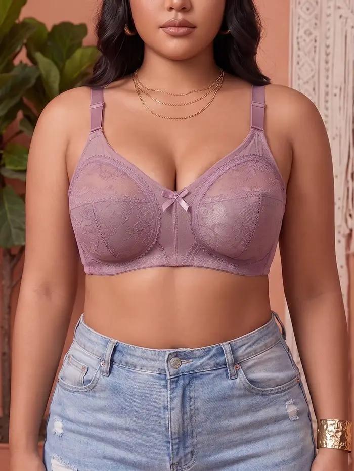 Soutien-gorge Grande Taille en Dentelle pour Femme, Sans Armature, Non Doublé, avec Soutien Latéral, Effet Liftant Anti-Affaissement, Bretelles Réglables, Respirant