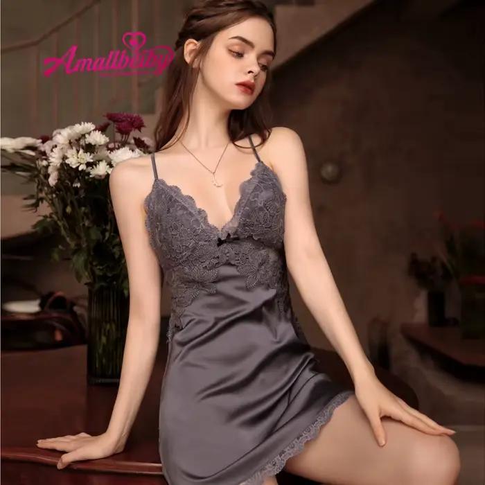 Zimná sexy nočná košeľa Lingerie s odhaleným chrbtom a čipkou