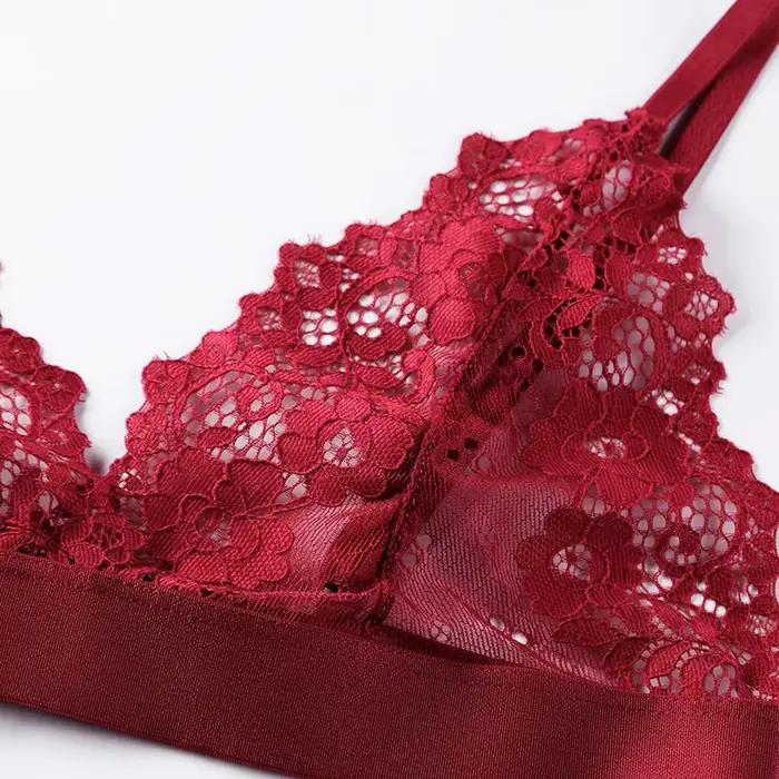 Soutien-gorge sexy en dentelle de style français pour femme, bonnet triangulaire, brassière 7.0, lingerie fine, maille florale, sous-vêtements actifs, intimes pour femmes