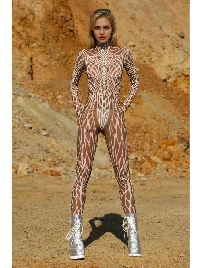 Body en maille pour femmes, peinture artistique Sexy, Costume de Cosplay de fête de carnaval d'halloween, Performance sur scène, body élastique Zentai