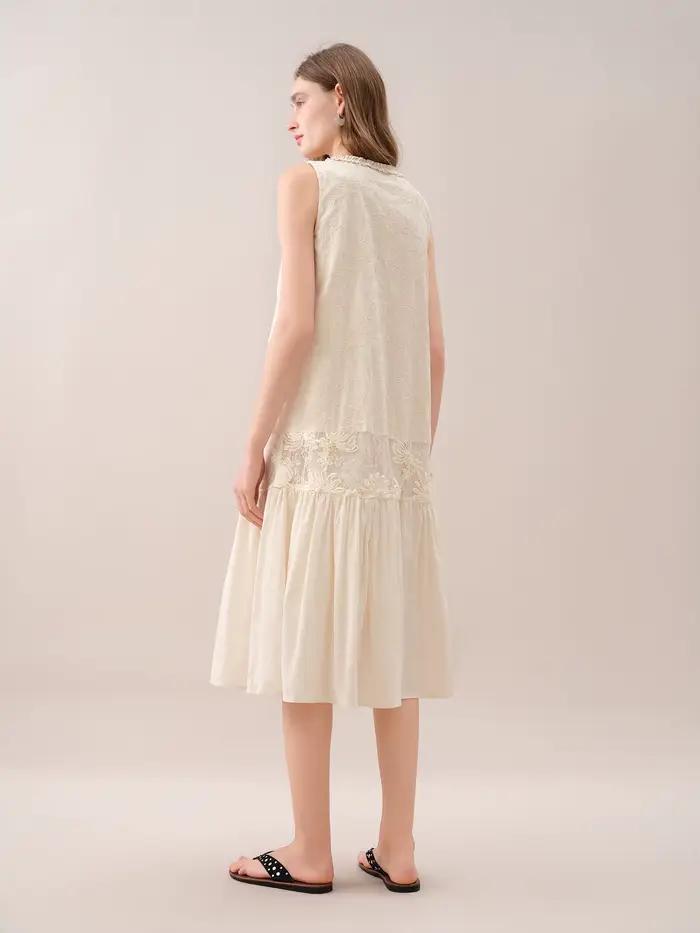 FSLE【Prémiová séria】Elegantné midi šaty bez rukávov s výšivkou a patchworkom pre ženy