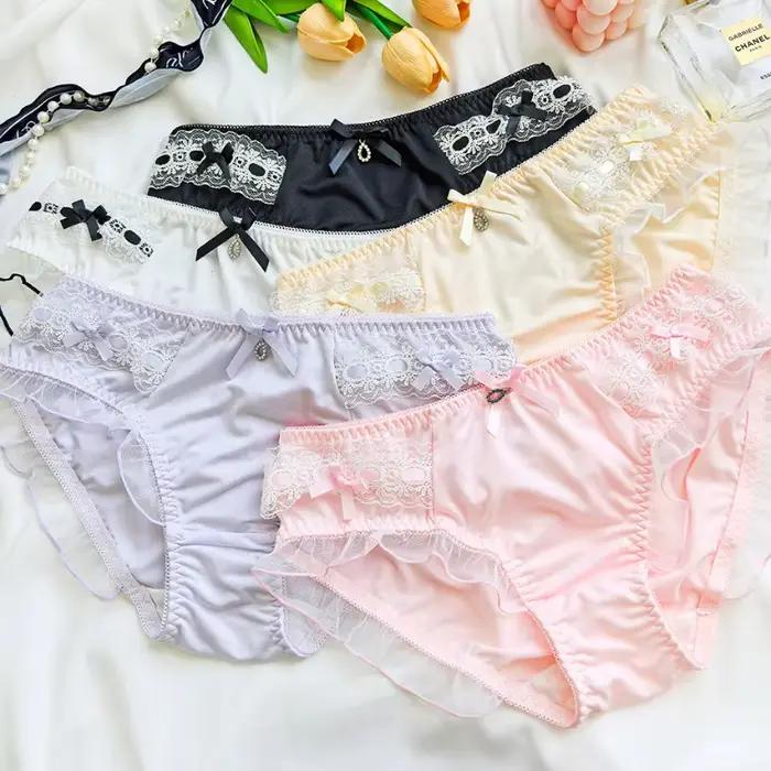 Lolita mignon belle culotte douce lait soie femmes respirant élasticité à volants sous-vêtements princesse Style lisse doux Breifs