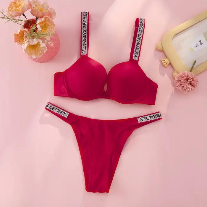 Sexy súprava spodnej bielizne Victoria's Secret s ramienkami s logom z kamienkov