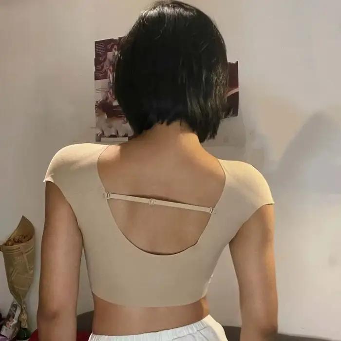 Soutien-gorge d'épaule à angle droit, col en v, sans couture, Invisible, coussinet d'épaule, gilet, reliure de poitrine, Bustier, sans fil, vêtements modelants pour filles