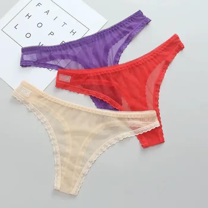 Sexy Transparent String culottes femmes dentelle voir à travers l'entrejambe maille bas Sexy sans couture taille basse t-pantalon sous-vêtements Lingerie Sexy