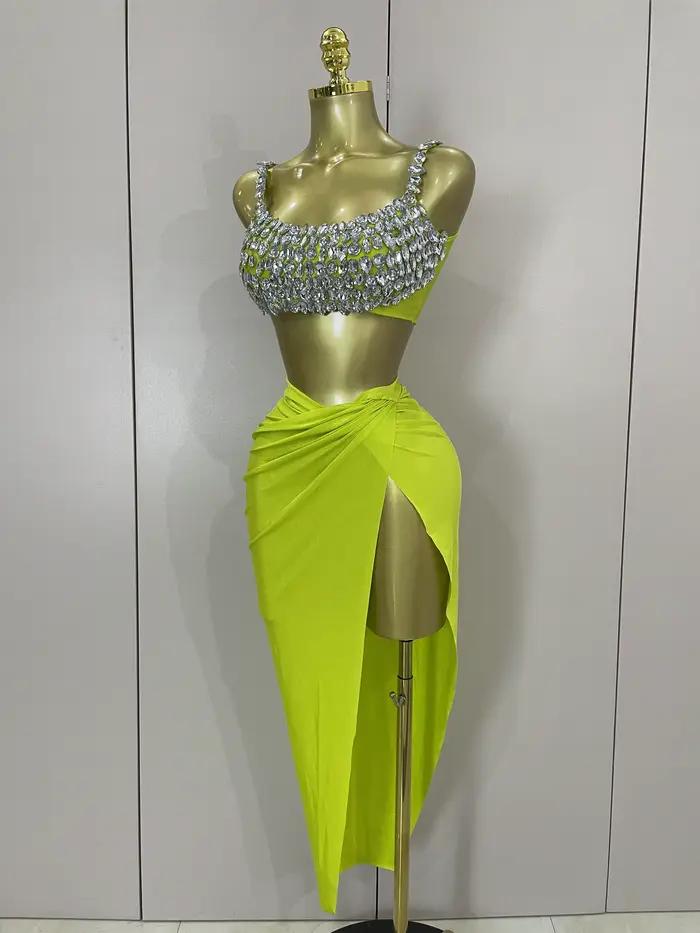 Dvojdielny sexy set s trblietavými kryštálovými diamantmi pre ženy