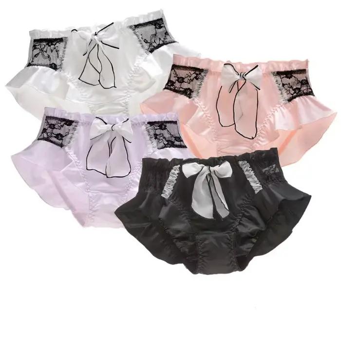 Culottes pour femmes en soie de lait, douces, mignonnes et adorables, style Lolita, avec dentelle, volants, nœuds en ruban, élastiques, respirantes, couleur bonbon