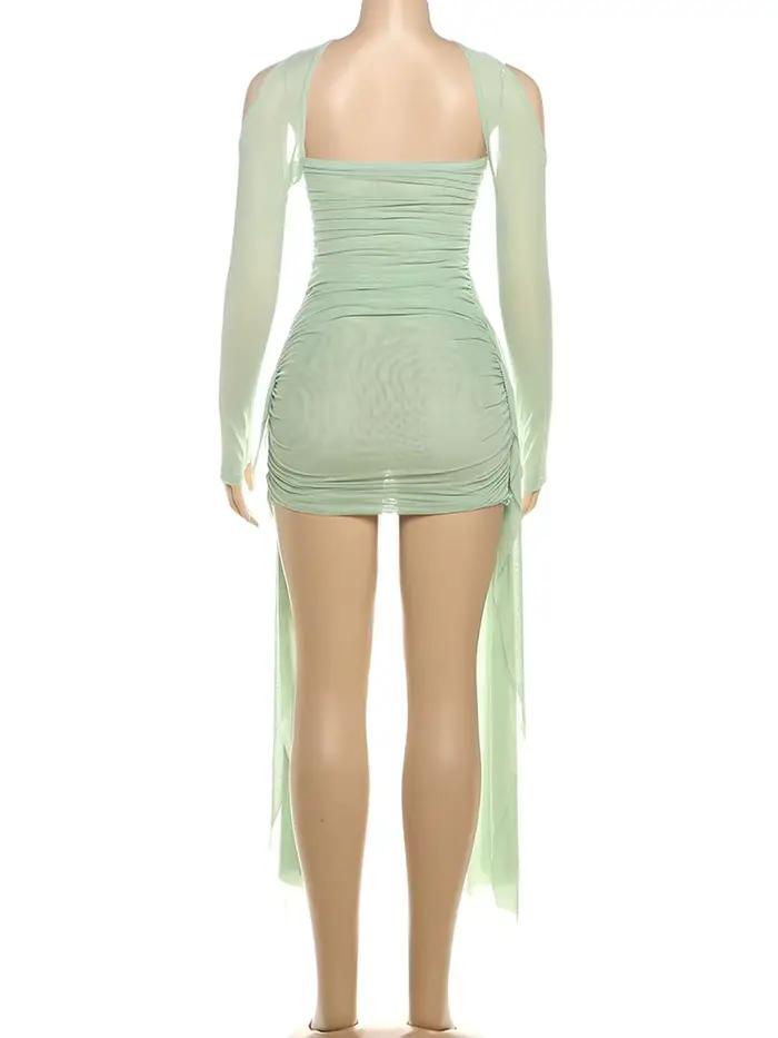 Nibber Letné prázdniny Sexy priesvitné šaty + šál pre ženy nariasené bočné stuhy Koketné štíhle polnočné Clubwear párty