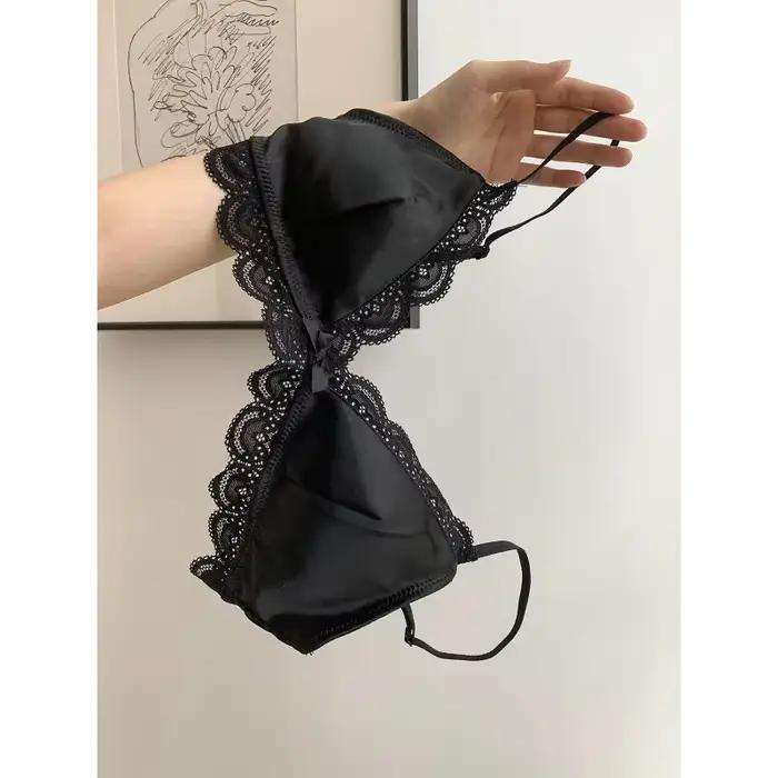 Soutien-gorge en dentelle à nœud triangle de style coréen pour femmes, petite poitrine, sous-vêtements en satin, doux, respirant, confortable, doux, fille, lingerie