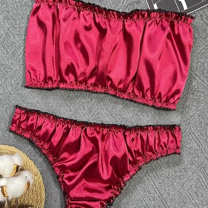 Ensemble de lingerie sexy en dentelle noire pour femmes, bustier tubulaire et short, couleur unie, dos nu