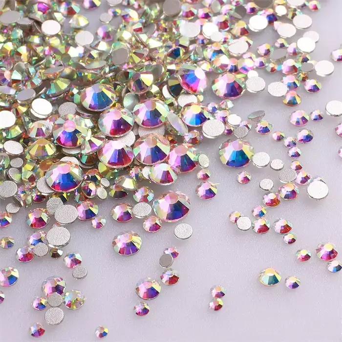 1440 kusov mix veľkostí sklenené ploché kamienky trblietky kryštál AB okrúhly diamant bez korekčného lepidla na kameň pre