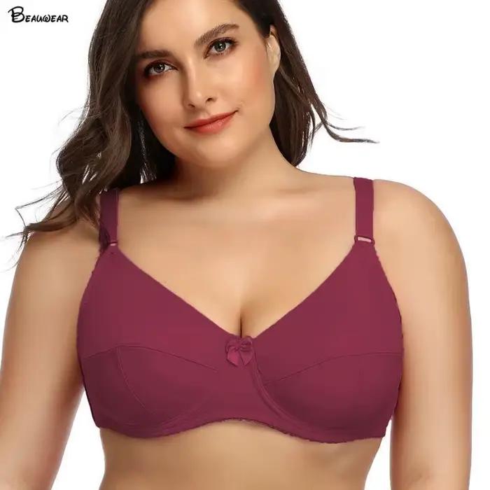 Beauwear-Soutien-gorge uni de grande taille avec fil pour femme, bralette non rembourrée pour gros seins, bonnet C D E F