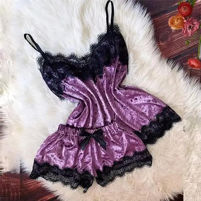 Jesenno-zimný zamatový pyžamový set pre ženy Sexy spodná bielizeň nočné oblečenie roztomilý cami top a šortky Pijama