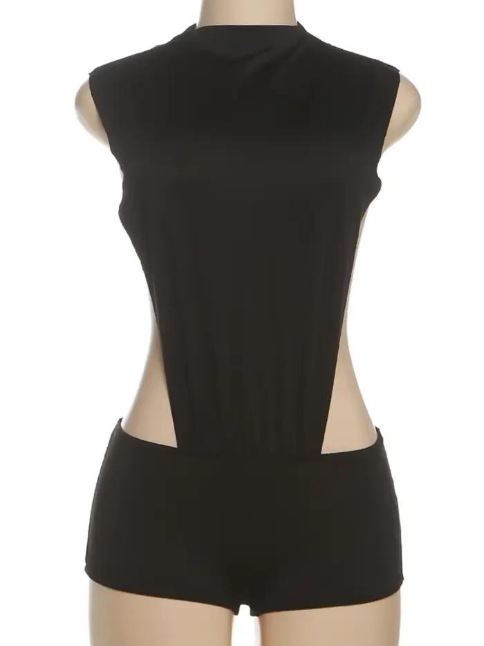 Zvláštna mačka Sexi dámska body bez rukávov s výrezmi Patchwork letný okrúhly výstrih Hipster pevný štíhly Stretch Clubwear
