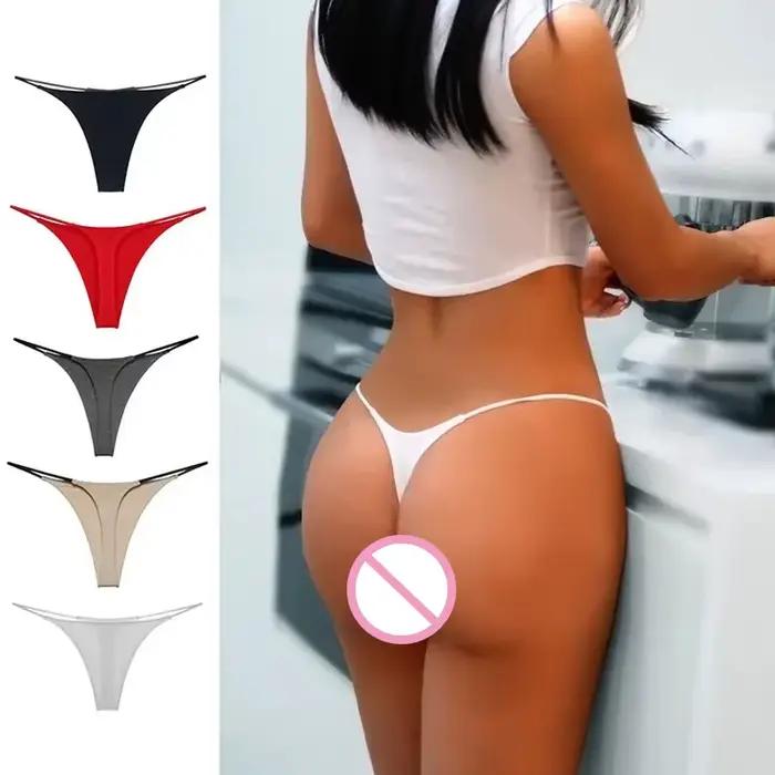 Dámske sexy nízke nohavičky tanga čistej farby priedušné bezšvové tenké čipkované