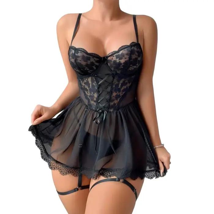 Ensemble de lingerie sexy, sous-vêtements érotiques, dentelle transparente, soutien-gorge et culotte sexy, ensemble de jarretelles, lingerie sexy, vêtements de nuit érotiques