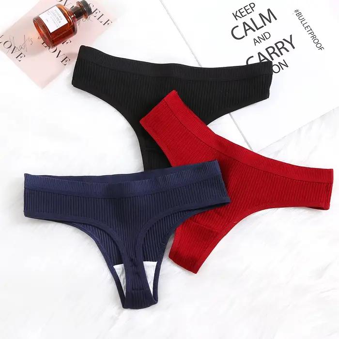 Lot de 4 Culottes Femme Tendance Rayées Strings en Coton Doux Lingerie Sexy pour Dames Sous-vêtements Respirants Sportifs G-Strings Confortables T-Back