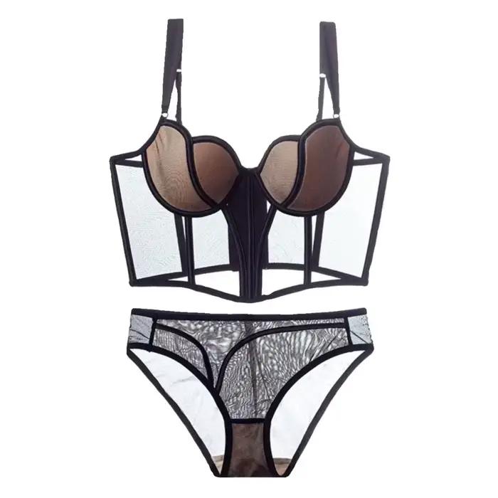 Ensemble soutien-gorge corset style français à baleines, push-up, lingerie fine pour petites poitrines, maintien complet anti-affaissement, grandes tailles S-XL, lingerie sexy