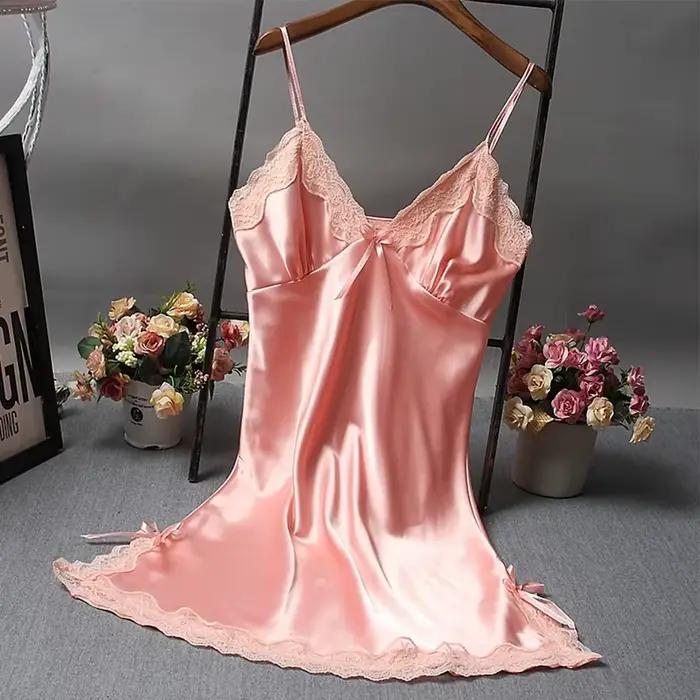 Nuisette sexy en dentelle patchwork, lingerie de nuit, robe de mariée à col en V, vêtements de nuit, chemises de nuit sexy pour femmes