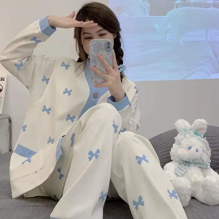 Pyjama d'Allaitement Mensuel en Coton, Vêtements de Maison, Printemps et Été, 2 Ensembles