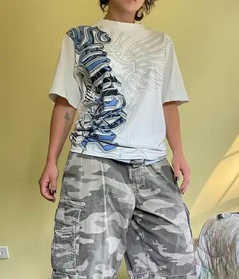 Hip Hop Tričko Streetwear pre ženy Vintage grafický Americký štýl móda Baggy voľné topy voľný čas Pár krátke rukávy
