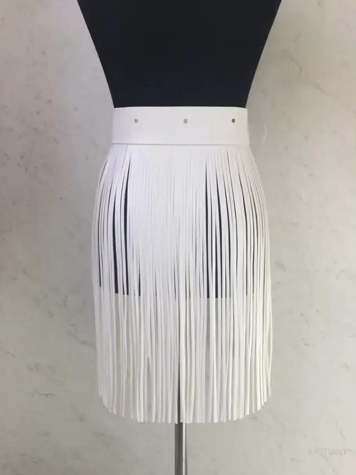 Ceinture à bretelles en cuir blanc sexy pour femme, jupe en cuir à franges, accessoires de costume style punk goth cowgirl urbain sauvage pour cosplay