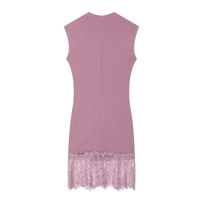 Robe Courte en Dentelle Femme 2026, Robe Moulante Froncée Sans Manches pour Soirée, Robe d'Été Courte Violette pour Femme