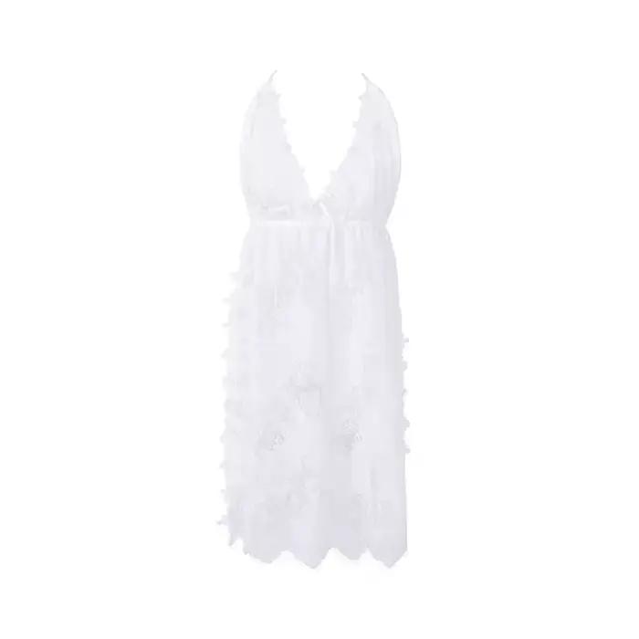 Pyjama en dentelle à fleurs vertes pour femmes, Transparent, décolleté en V profond, dos nu, Lingerie, bretelles Spaghetti avec tongs