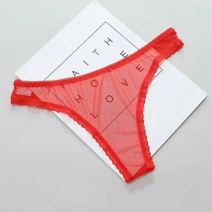 Sexy Transparent String culottes femmes dentelle voir à travers l'entrejambe maille bas Sexy sans couture taille basse t-pantalon sous-vêtements Lingerie Sexy