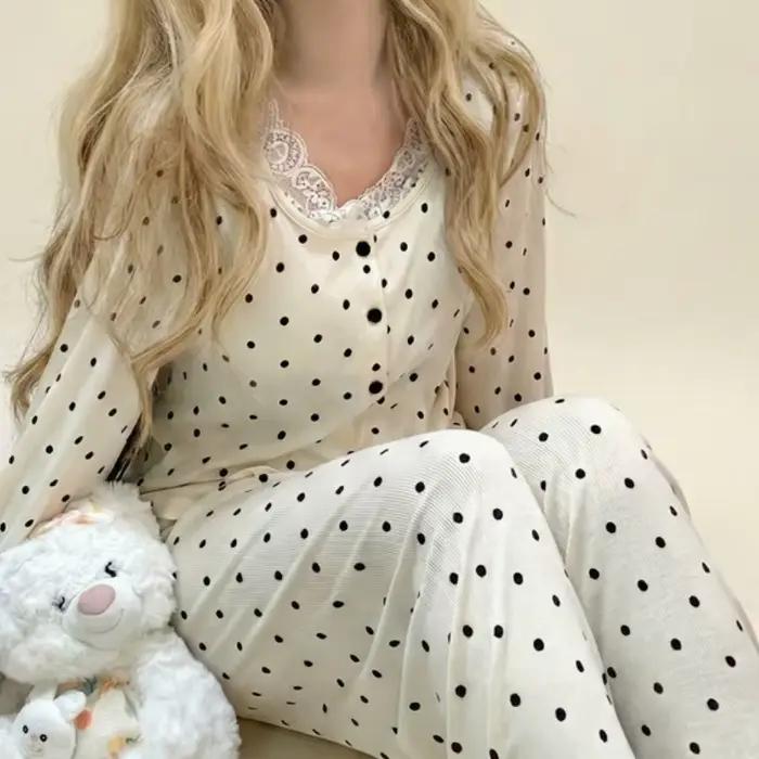 Pyjama féminine en polyester solide, basiques, col rond, longueur cheville, confortable, élégante, pour femme, occasions spéciales, nuits paisibles