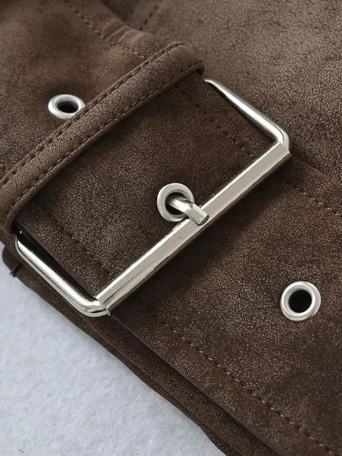 Ailegogo jarná jesenná dámska Vintage voľná imitácia koženej bundy streetwear