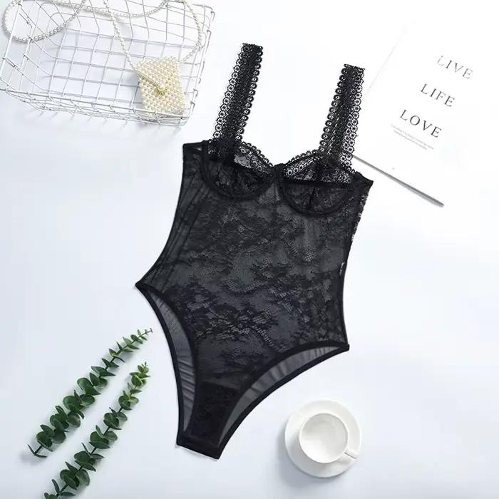 Bustier en dentelle transparente brodé de fleurs pour femmes lingerie sexy romantique soirée gala occasionnels