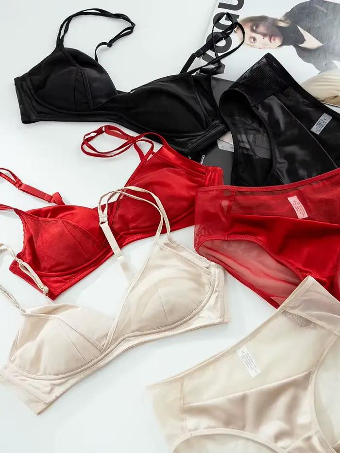 SuyaDream, ensemble de soutien-gorge en soie pour femme, 93% soie 7% élasthanne, bonnet 3/4, sous-vêtements sans fil, 2026 intimes confortables, rouge