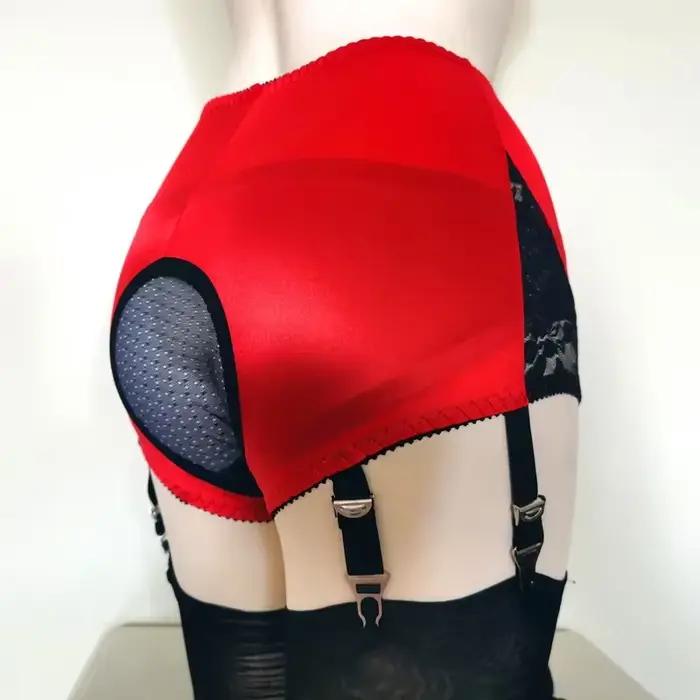 Porte-jarretelles en dentelle florale taille haute pour femmes, porte-jarretelles réglable, bas sexy, lingerie de mariage, 4 sangles, noir, rouge