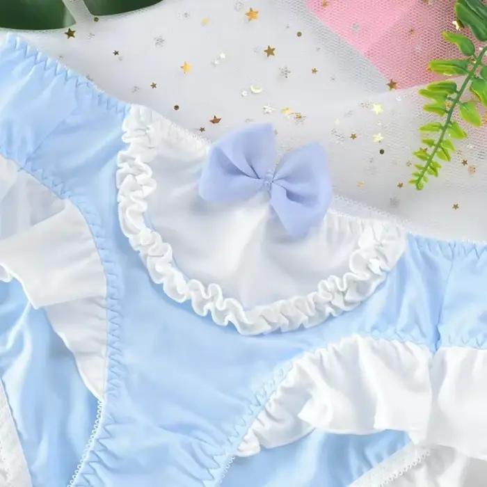 Veľká veľkosť dámske hodvábne mlieko roztomilé krásne jemné princeznovský štýl Lolita mašlička volániky nohavičky elastické cukríkové farby spodná bielizeň